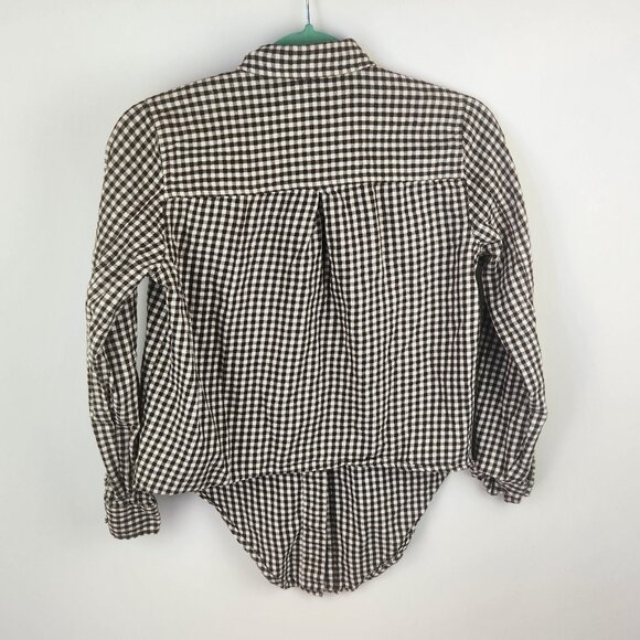 Madewell Plaid Tie Front Button Up Lightweight Flannel Shirt Brown White sz S - Picture 3 of 8